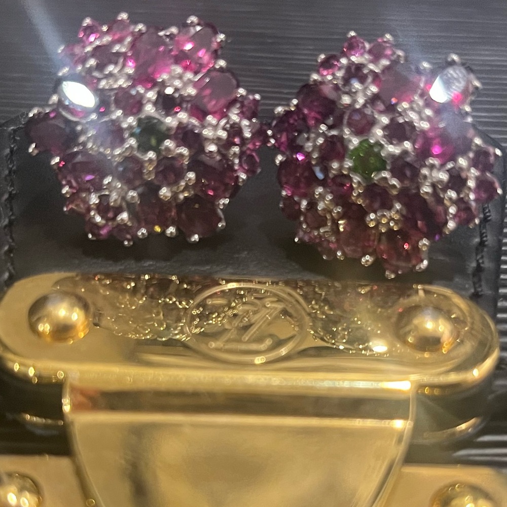Hallmarked Earrings.Deep purple amethysts,mined Carmelites & natural peridot